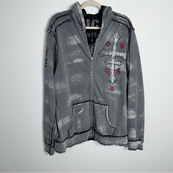 Affliction Vintage Reversible Jacket Sweater Men’s XL Rare Full Zip Up C1 - Picture 3 of 11